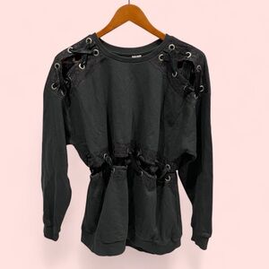 Black Asos lace up cut out sweatshirt goth punk large rivet edgy street look